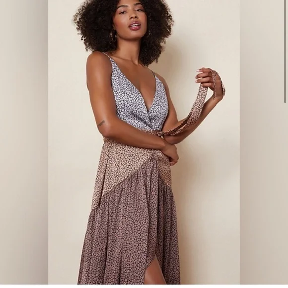 Anthropologie Hutch ELMA High Low Wrap Dress Pink/Peach/Copper XS - Picture 2 of 5